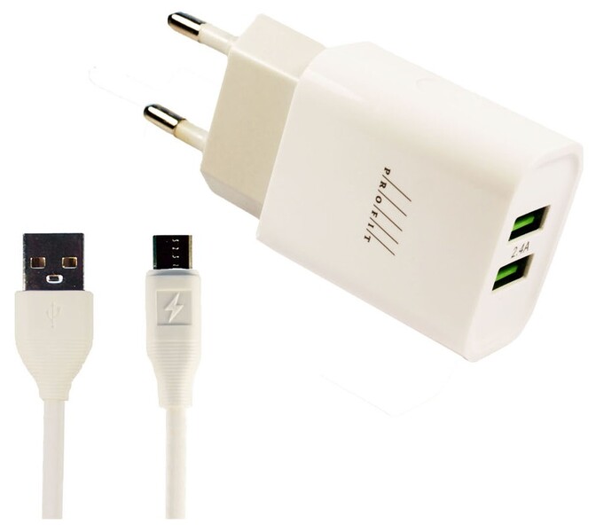 Сетевое зарядное устройство Profit ES-D47 с USB входом 2.4A и Lightning кабелем, цвет: белый