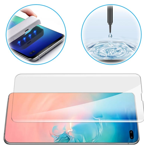 Защитное стекло для Samsung Galaxy S10 5G 5D (полная проклейка), цвет: прозрачный с фотополимерным клеем и УФ-лампой