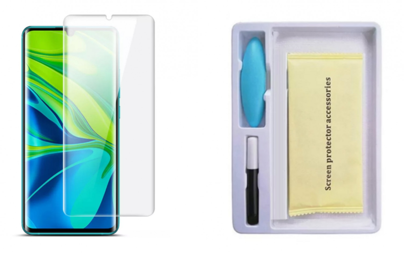 Защитное стекло для Xiaomi Mi Note 10 Lite, цвет: прозрачный с фотополимерным клеем и УФ-лампой